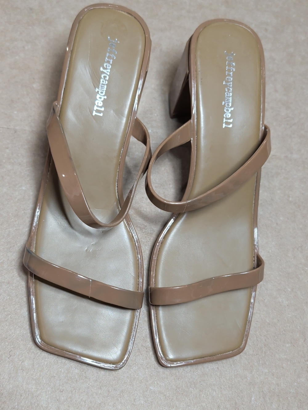 Jeffrey Campbell Tan Strappy Square-Toe Block Heel Sandals